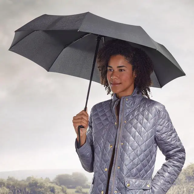 Alt view image 2 of 7 - Round Travel Umbrella for Rain, Compact Umbrella with Auto Open/Close, Strong Alloy Steel Frame, Compact Size for Backpacks/Handbags (11" Long When Closed), One Size, Black