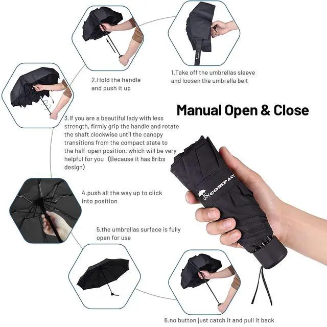 Alt view image 4 of 7 - Travel Umbrella - Lightweight Portable mini Compact Umbrellas (black)