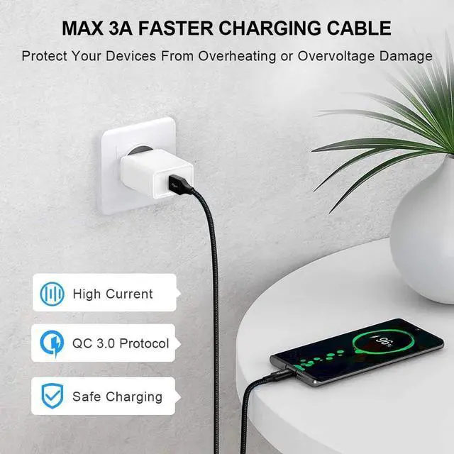 Alt view image 3 of 7 - USB to USB C Cable 3ft, 2-Pack USB A to Type C Charger Cord Fast Charging for Samsung Galaxy A17 A16 A15 A26 A36 A56, S25 S24 S23 S22 S21 S20 S10 Note 20, for iPhone 17 16 15, Moto, Black
