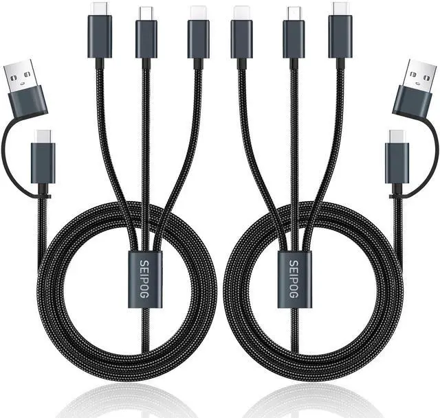 Main image of Multi Charging Cable 5 in 1, 2PCS 4FT USB C/A Multi Charger Cable to Type-C/Micro USB Port, Nylon Braided USB C Multiple Charger Cable, Universal Phone Charger Cord for Cell Phones and More