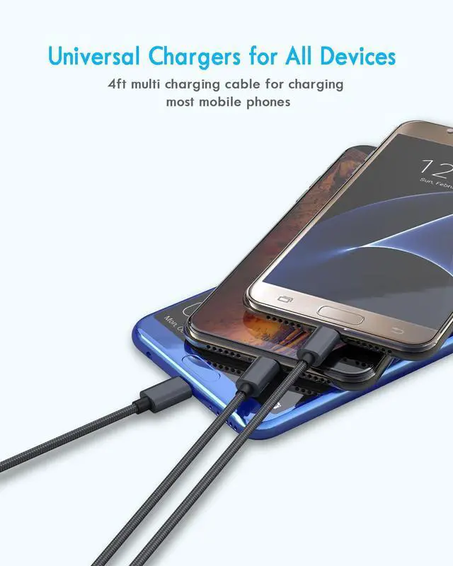 Alt view image 3 of 7 - Multi Charging Cable 5 in 1, 2PCS 4FT USB C/A Multi Charger Cable to Type-C/Micro USB Port, Nylon Braided USB C Multiple Charger Cable, Universal Phone Charger Cord for Cell Phones and More