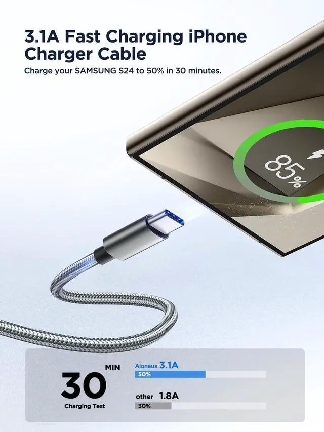 Alt view image 3 of 6 - USB C Cable 10 FT 2Pack USB A to USB C 3A Fast Charging 10FT Long Type C Charger Cord for 5G Android Phone, Samsung Galaxy S26 S25 S24 S23 S22 A12 A13 A14 A16 A17 A21 A32 A42 A53, iPhone 17 16 15
