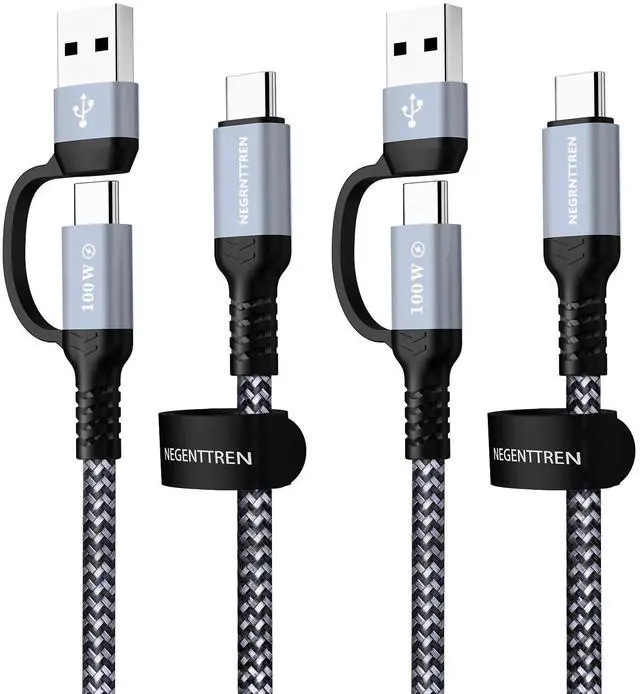 Main image of 2 in 1 USB C to C Cable 100W (6FT, 2Pack), 5A Fast Charging Type A to C Charger Cord Nylon Braided USB C Cable for iPhone 16 Max Series, MacBook Pro, iPad (100W Cable)