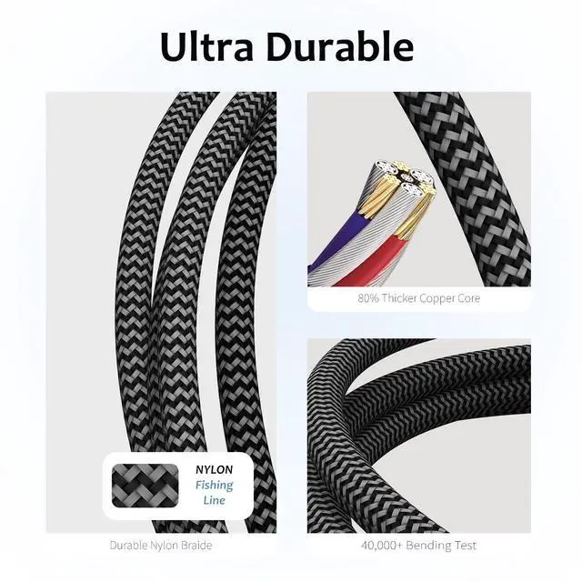 Alt view image 4 of 7 - 2 in 1 USB C to C Cable 100W (6FT, 2Pack), 5A Fast Charging Type A to C Charger Cord Nylon Braided USB C Cable for iPhone 16 Max Series, MacBook Pro, iPad (100W Cable)