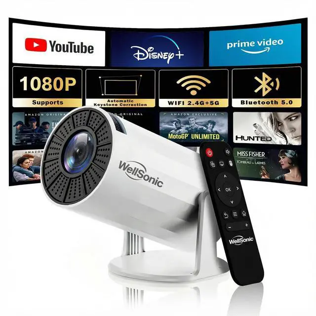 Main image of Mini Projector with WiFi and Bluetooth, Portable Movie Projector Support 4K, Auto Keystone,210° Rotation, 130'' Screen Smart Projector Compatible with HDMI Phone TV Stick for Bedroom Outdoor
