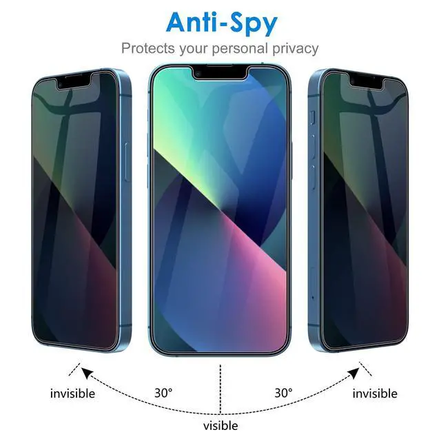 Alt view image 4 of 7 - Privacy Screen Protector for iPhone 17e (2026) / iPhone 16e / iPhone 13/13 Pro, Anti Spy Tempered Glass Film, 6.1-Inch Display, 2-Pack
