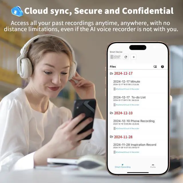 Alt view image 4 of 6 - AI Voice Recorder,Transcribe & Summarize Empowered by GPT & DeepSeek,APP Control,4G File Transfer,3600 Mins of Cloud Storage,Support 88 Languages,Audio Recorder for Meetings,Lectures,Calls,Silver
