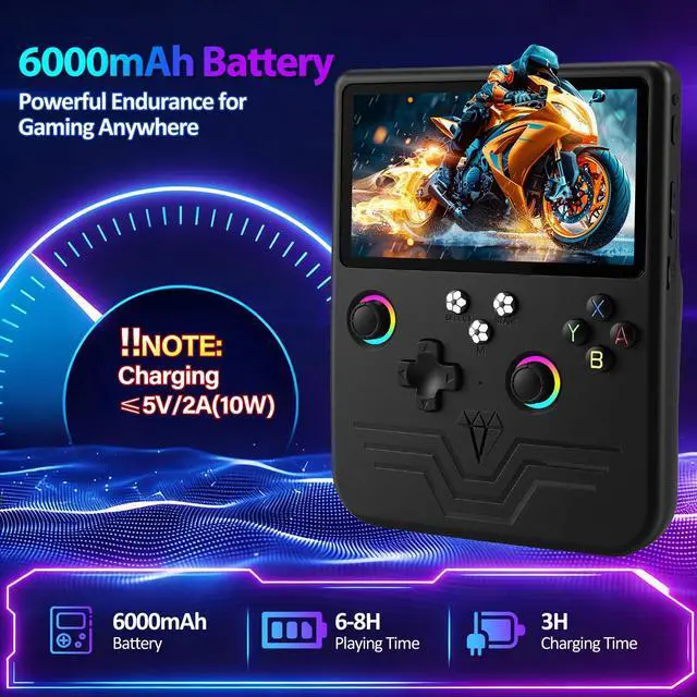 Alt view image 5 of 7 - R60MAX Retro Handheld Game Console, 6.0 Inch HD IPS Screen, Retro Gaming Console Built-in 20000+Games, Portable Video Console, Linux System, Retro Game Consoles Ultra-Long Standby Time (Black 128GB)