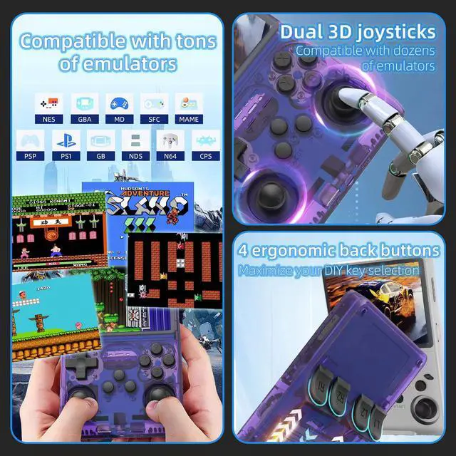 Alt view image 3 of 7 - R40S PRO Retro Gaming Console, 30000+ HD Games Handheld Game Console, 3800mAh Rechargeable Mini Retro Video Console with 256GB TF Card, Portable Pocket Arcade (Transparent Purple)