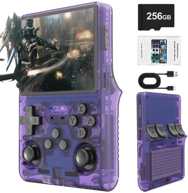 Main image of R40S PRO Retro Gaming Console, 30000+ HD Games Handheld Game Console, 3800mAh Rechargeable Mini Retro Video Console with 256GB TF Card, Portable Pocket Arcade (Transparent Purple)