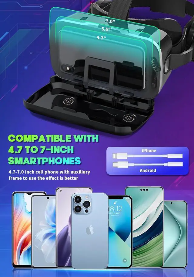 Alt view image 6 of 7 - All-in-One Smartphone VR Headset | Built-in Hi-Fi Headphones, 120° Wide FOV, Aspherical Lenses | The Ultimate 3D Movie & Mobile Gaming Kit