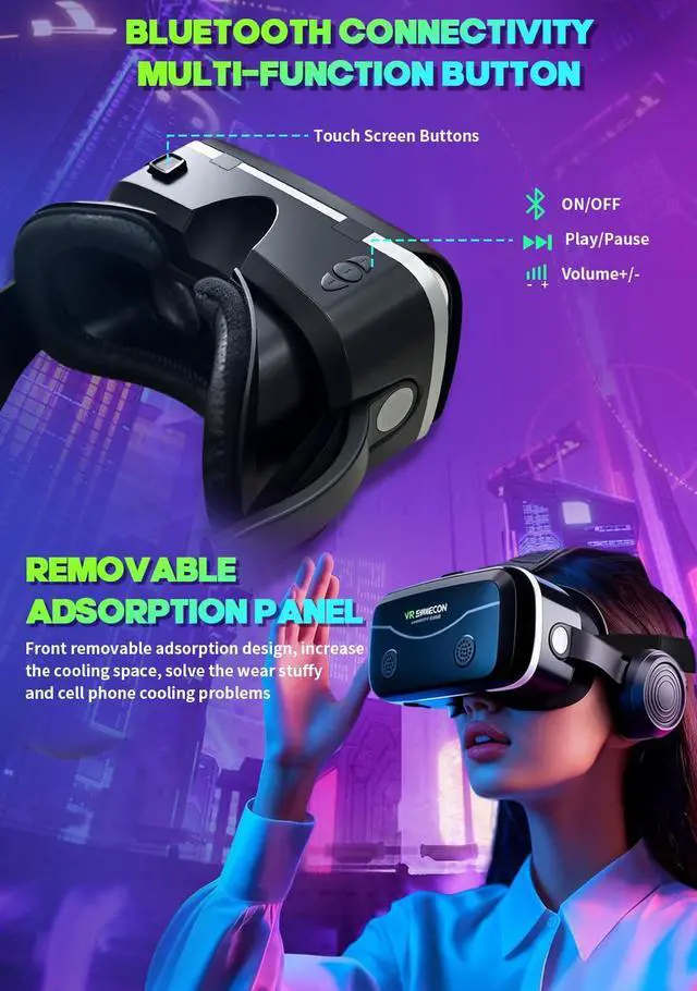 Alt view image 5 of 7 - All-in-One Smartphone VR Headset | Built-in Hi-Fi Headphones, 120° Wide FOV, Aspherical Lenses | The Ultimate 3D Movie & Mobile Gaming Kit