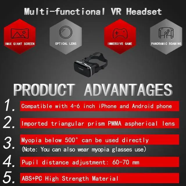 Alt view image 3 of 7 - VR Headset with Remote Controller,3D Glasses Virtual Reality Headset for VR Games & 3D Movies, VR Headset for iPhone & Android Phone,VR Glasses Suitable for Kids and Adults