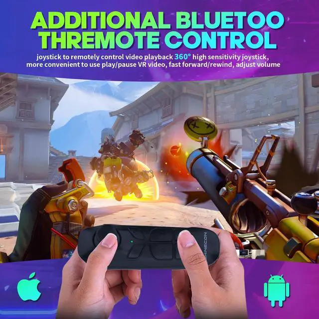 Alt view image 3 of 7 - VR Headset for Smartphones with Bluetooth Controller, Universal 4.7-7 inch iPhone Android Phone VR Glasses, HD Aspheric Optical Lens w/Adjustable Focus & Pupil Distance, Heat Dissipation Design