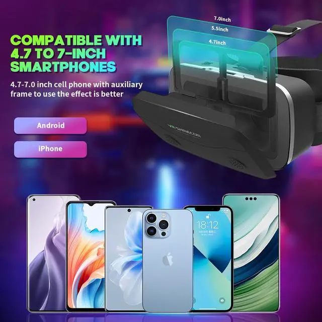 Alt view image 6 of 7 - VR Headset for Smartphones with Bluetooth Controller, Universal 4.7-7 inch iPhone Android Phone VR Glasses, HD Aspheric Optical Lens w/Adjustable Focus & Pupil Distance, Heat Dissipation Design