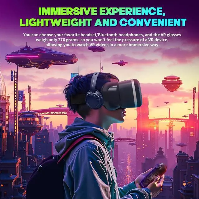 Alt view image 7 of 7 - VR Headset for Smartphones with Bluetooth Controller, Universal 4.7-7 inch iPhone Android Phone VR Glasses, HD Aspheric Optical Lens w/Adjustable Focus & Pupil Distance, Heat Dissipation Design