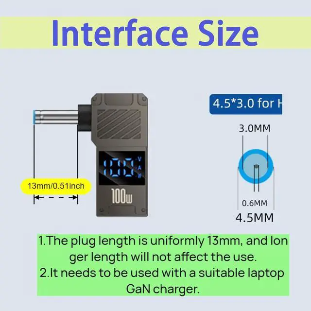 Alt view image 2 of 6 - 100W PD Power Charger Connector HP Small Head 90 Degree DC 4.5 x 3.0mm Barrel Jack Plug Converter Cord for Envy Pavilion Spectre Stream 11 13 Notebook 14 HP Laptops
