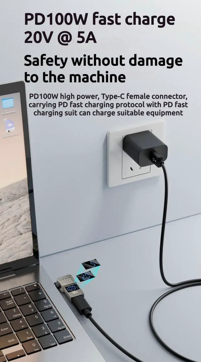 Alt view image 4 of 6 - 100W PD Power Charger Connector Tip (4.5 X 3.0mm Dell Small Head) with 100W/5A USB C Cable (1.5M)