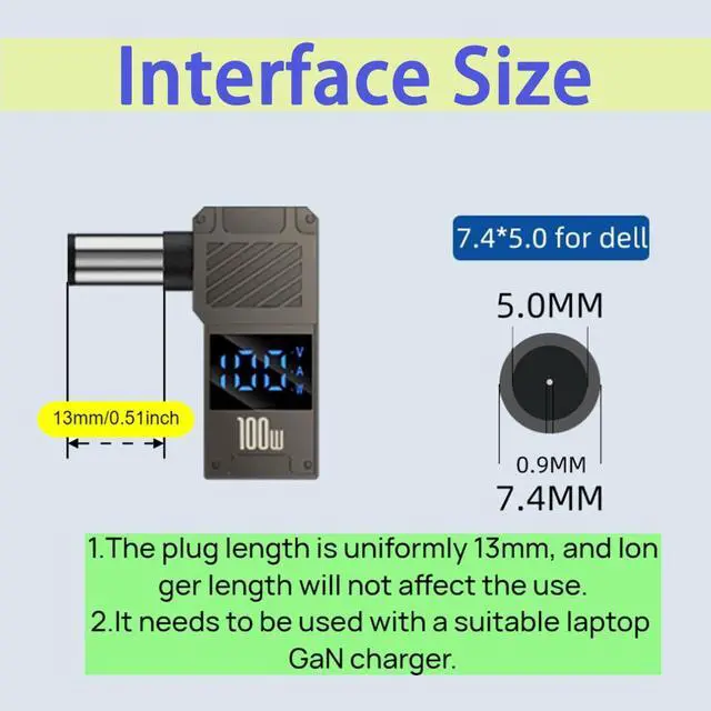Alt view image 2 of 6 - 100W PD Power Charger Connector Tip (7.4 x 5.0mm Dell Big Head) with 100W/5A USB C Cable (1.5M)