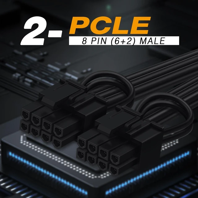 Alt view image 3 of 7 - 12VHPWR Cable Extension, 16 Pin Female to Dual 8 Pin(6+2) Male PCIe Conversion GPU Power Cable for Power Supply with 12+4pin 12VHPWR Port 11.8in (30cm) Black