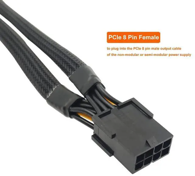 Alt view image 2 of 4 - 8 Pin PCIe Splitter Cable, GPU VGA 8 Pin Female to Dual 8 Pin (6+2) Male PCI Express Power Adapter Extension Sleeved 13-inch (33cm)