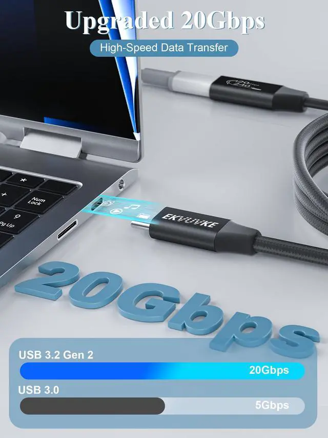 Alt view image 3 of 7 - USB C Extension Cable 3.3FT 240W Fast Charge & 4K@60Hz Video Output, 20Gbps Data Sync USB 3.2 Gen 2 Type C Male to Female Extender Cord, Nylon Braided, for iPhone 17/16/15, PSVR2, MacBook, iPad