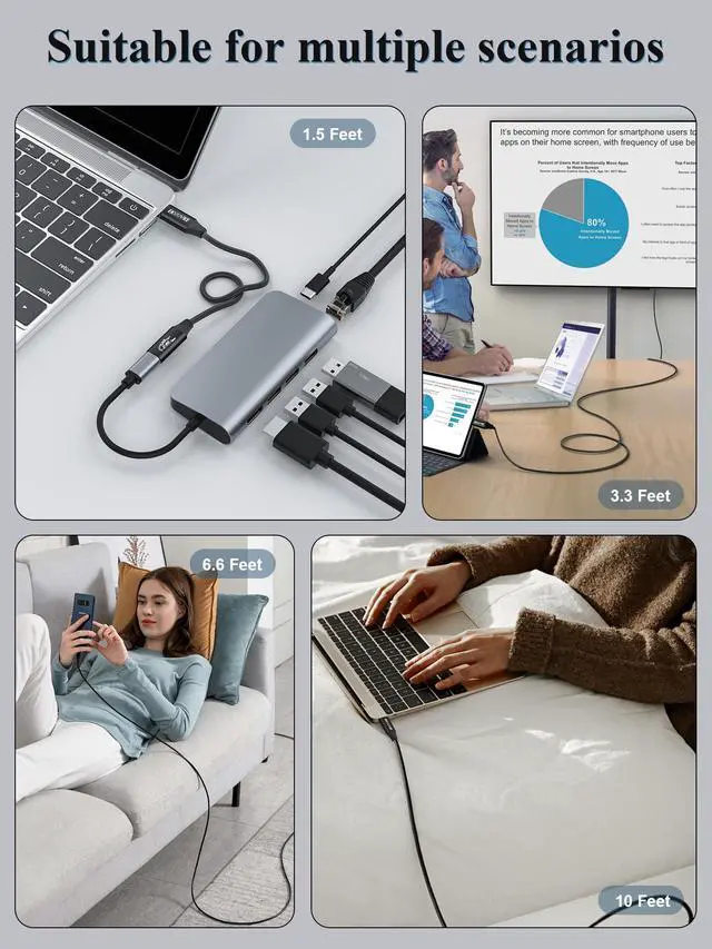 Alt view image 6 of 7 - USB C Extension Cable 3.3FT 240W Fast Charge & 4K@60Hz Video Output, 20Gbps Data Sync USB 3.2 Gen 2 Type C Male to Female Extender Cord, Nylon Braided, for iPhone 17/16/15, PSVR2, MacBook, iPad