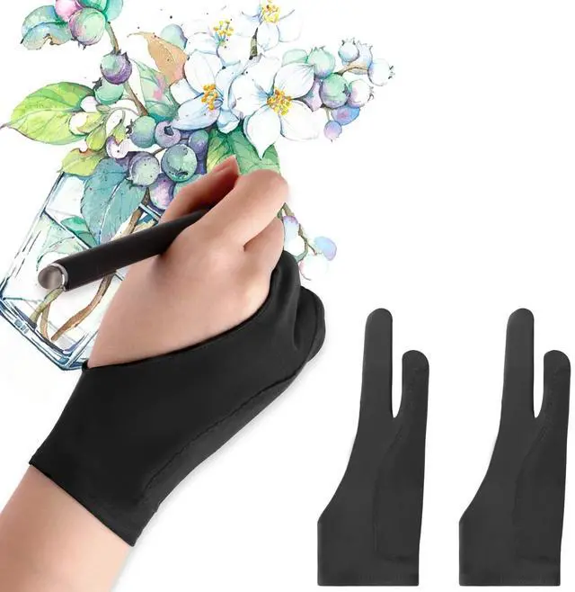 Main image of Artists Gloves 2 Pack - Palm Rejection Gloves with Two Fingers for Paper Sketching, iPad, Graphics Drawing Tablet, Suitable for Left and Right Hand (Medium)