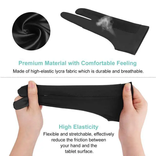 Alt view image 2 of 7 - Artists Gloves 2 Pack - Palm Rejection Gloves with Two Fingers for Paper Sketching, iPad, Graphics Drawing Tablet, Suitable for Left and Right Hand (Medium)