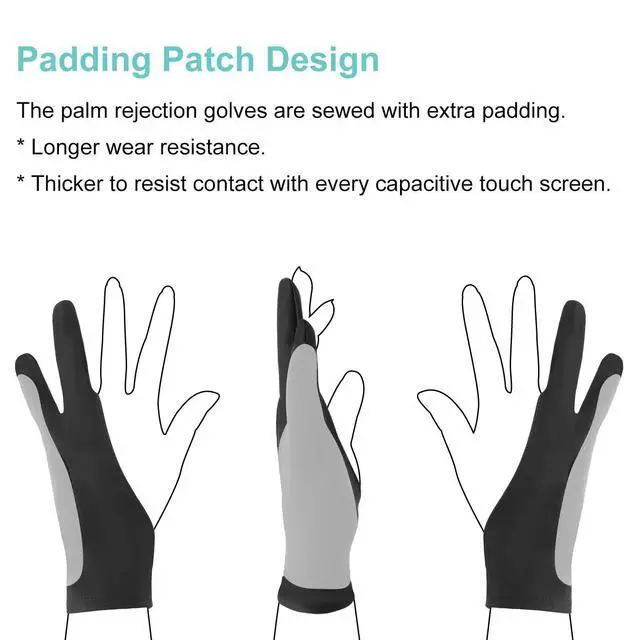 Alt view image 3 of 7 - Artists Gloves 2 Pack - Palm Rejection Gloves with Two Fingers for Paper Sketching, iPad, Graphics Drawing Tablet, Suitable for Left and Right Hand (Medium)