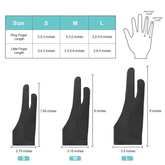 Alt view image 4 of 7 - Artists Gloves 2 Pack - Palm Rejection Gloves with Two Fingers for Paper Sketching, iPad, Graphics Drawing Tablet, Suitable for Left and Right Hand (Medium)