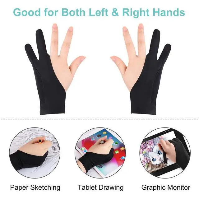 Alt view image 5 of 7 - Artists Gloves 2 Pack - Palm Rejection Gloves with Two Fingers for Paper Sketching, iPad, Graphics Drawing Tablet, Suitable for Left and Right Hand (Medium)