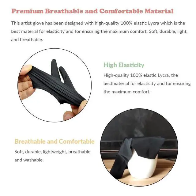 Alt view image 4 of 7 - Drawing Glove, 3-Layer Palm Rejection Digital Art Glove for Graphic Tablet, Artist Gloves with Two Fingers for iPad, Paper Sketching, Smudge Guard (2 PCS, Extra small)