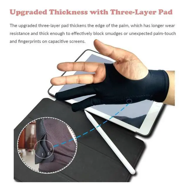 Alt view image 3 of 7 - Drawing Glove, 3-Layer Palm Rejection Digital Art Glove for Graphic Tablet, Artist Gloves with Two Fingers for iPad, Paper Sketching, Smudge Guard (2 PCS, Extra small)