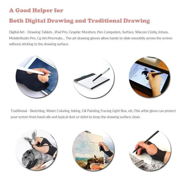 Alt view image 6 of 7 - Drawing Glove, 3-Layer Palm Rejection Digital Art Glove for Graphic Tablet, Artist Gloves with Two Fingers for iPad, Paper Sketching, Smudge Guard (2 PCS, Extra small)