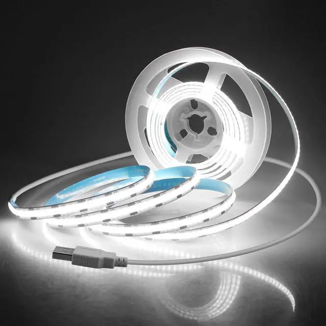 Main image of USB COB LED Strip Lights for TV 5V USB Powered LED Tape Lights Daylight White 6.56FT 320Leds/M 6000K COB Flexible Light Strip TV Led Backlight for Bedroom Under Cabinet Kitchen DIY 400LM/m