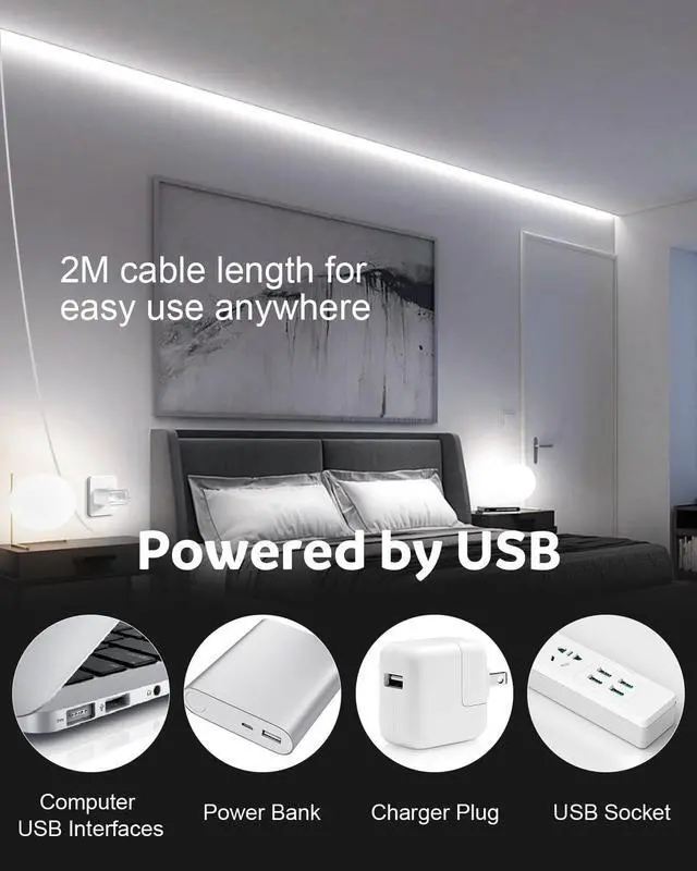 Alt view image 2 of 7 - USB COB LED Strip Lights for TV 5V USB Powered LED Tape Lights Daylight White 6.56FT 320Leds/M 6000K COB Flexible Light Strip TV Led Backlight for Bedroom Under Cabinet Kitchen DIY 400LM/m