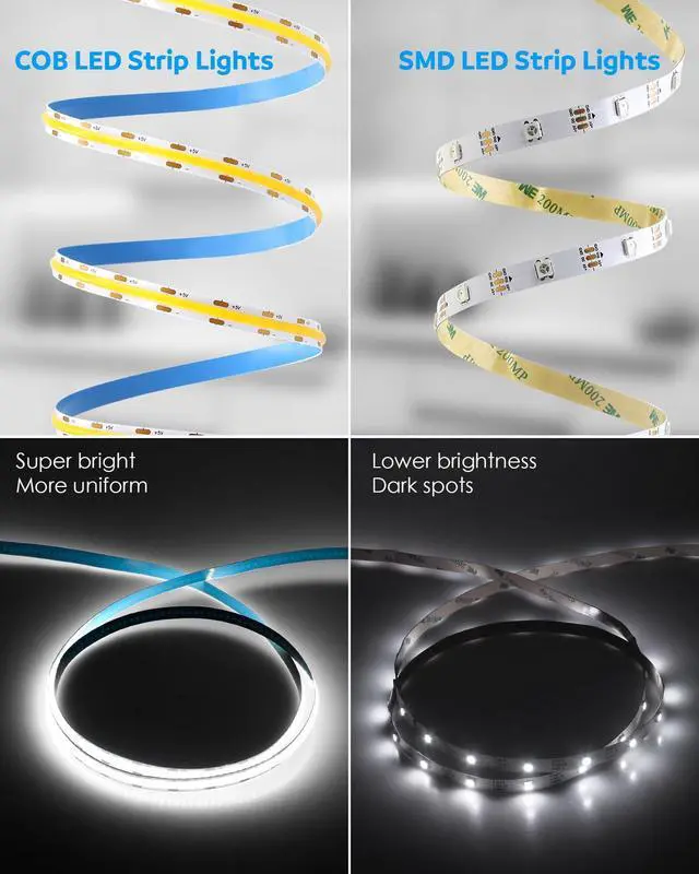 Alt view image 5 of 7 - USB COB LED Strip Lights for TV 5V USB Powered LED Tape Lights Daylight White 6.56FT 320Leds/M 6000K COB Flexible Light Strip TV Led Backlight for Bedroom Under Cabinet Kitchen DIY 400LM/m