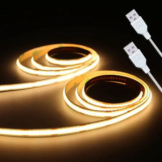 Main image of Led Strip Lights 5V USB 320 LEDs 2Pack Short COB LED Strip Light 3000K Warm White Not Dimmable Flexible Small led for Home DIY Lighting Room Decor TV Lights Indoor Use (3.28FT/1M*2)