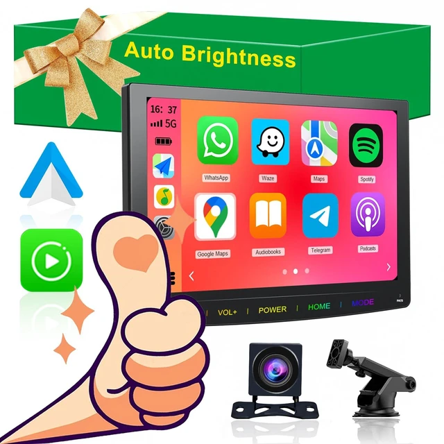 Main image of 7-Inch Wireless Apple CarPlay & Android Auto Portable Car Screen, Auto Brightness Adjustment, Supports HD Video, with HD Backup Camera