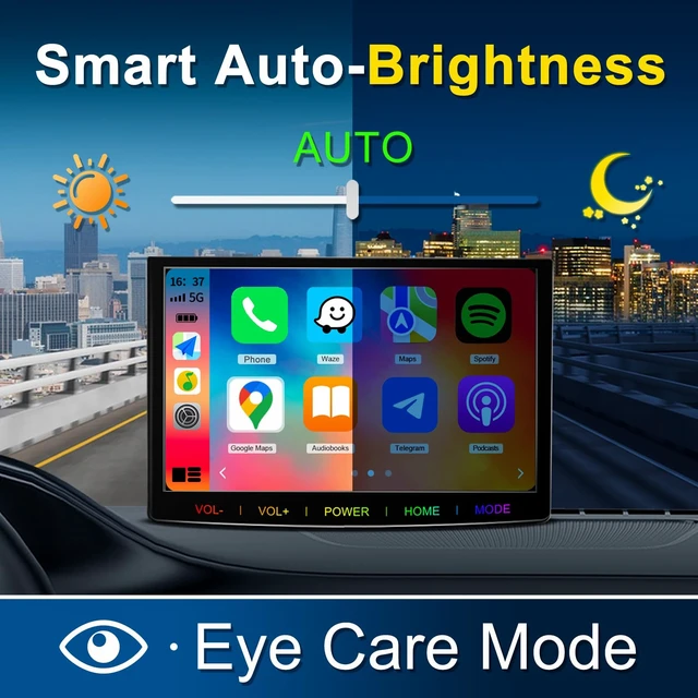 Alt view image 2 of 7 - 7-Inch Wireless Apple CarPlay & Android Auto Portable Car Screen, Auto Brightness Adjustment, Supports HD Video, with HD Backup Camera