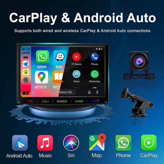 Alt view image 5 of 7 - 7-Inch Wireless Apple CarPlay & Android Auto Portable Car Screen, Auto Brightness Adjustment, Supports HD Video, with HD Backup Camera
