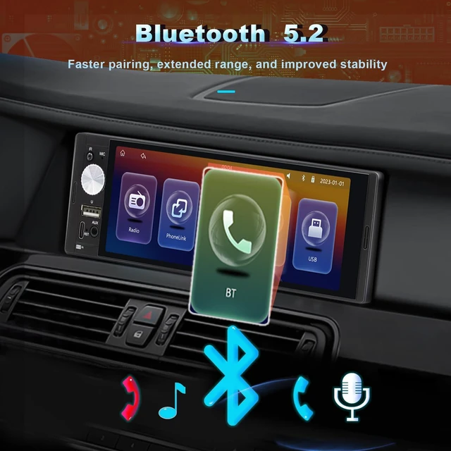 Alt view image 3 of 7 - Single DIN Car Stereo with Wireless Apple CarPlay, Android Auto Car Radio | 6.36" IPS Touchscreen, Bluetooth 5.2, FM/AM RDS Radio, Backup Camera Support, Type-C & Dual USB, 4x60W Audio Output