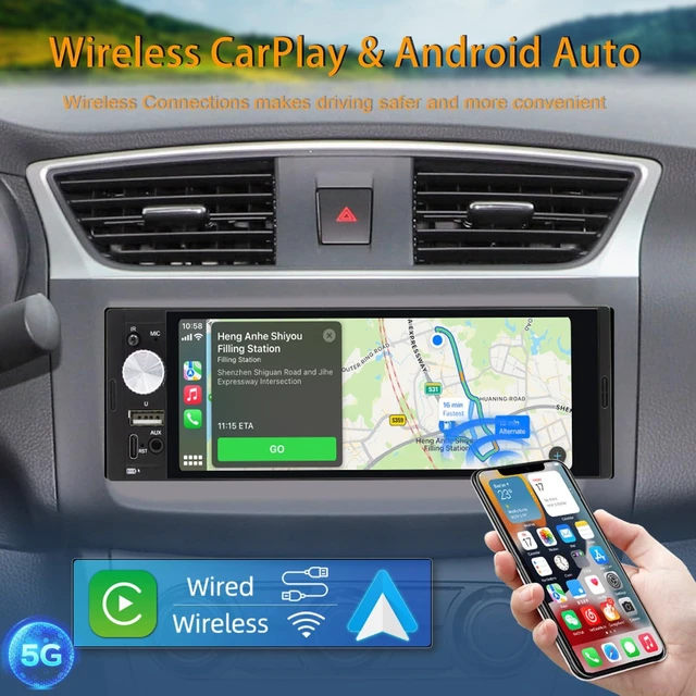Alt view image 2 of 7 - Single DIN Car Stereo with Wireless Apple CarPlay, Android Auto Car Radio | 6.36" IPS Touchscreen, Bluetooth 5.2, FM/AM RDS Radio, Backup Camera Support, Type-C & Dual USB, 4x60W Audio Output