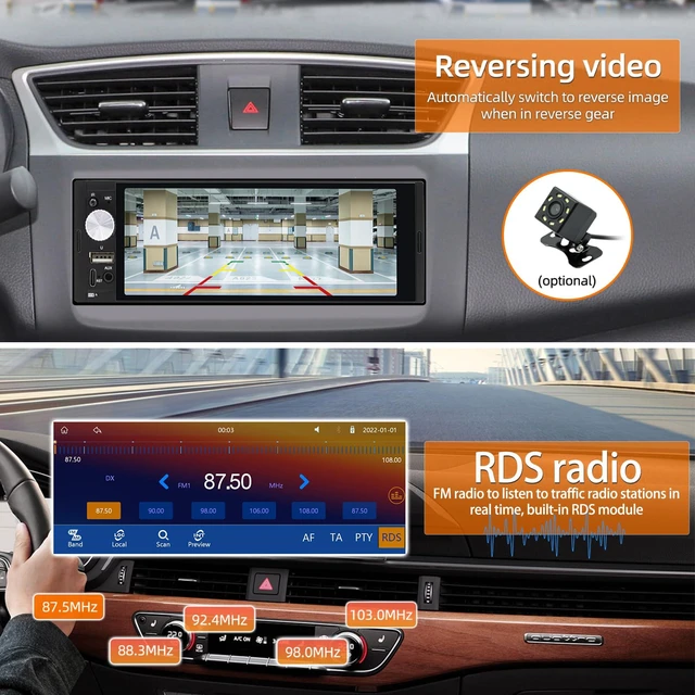 Alt view image 5 of 7 - Single DIN Car Stereo with Wireless Apple CarPlay, Android Auto Car Radio | 6.36" IPS Touchscreen, Bluetooth 5.2, FM/AM RDS Radio, Backup Camera Support, Type-C & Dual USB, 4x60W Audio Output