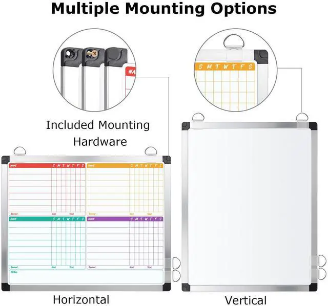 Alt view image 3 of 7 - 16 x 12.6 in Magnetic Dry Erase Chore Chart & Whiteboard for Multiple Kids/Teens/Adults, Double Sided Chore Board Weekly Calendar for Wall, Aluminum Frame, 8 Markers, 4 Magnetic Pins, 1 Eraser