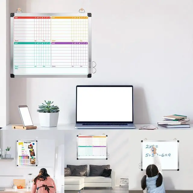 Alt view image 7 of 7 - 16 x 12.6 in Magnetic Dry Erase Chore Chart & Whiteboard for Multiple Kids/Teens/Adults, Double Sided Chore Board Weekly Calendar for Wall, Aluminum Frame, 8 Markers, 4 Magnetic Pins, 1 Eraser