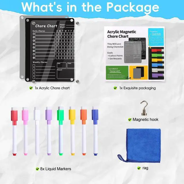 Alt view image 2 of 7 - Acrylic Magnetic Chore Chart for Kids, Chore Board, Dry Erase Chore Chart, 12"x9.5" Transparent Erasable Reward Chart for Teens and Adults Chore Checklist with 6 Markers and Towel