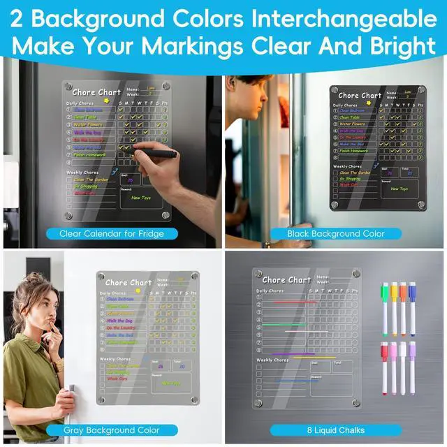 Alt view image 3 of 7 - Acrylic Magnetic Chore Chart for Kids, Chore Board, Dry Erase Chore Chart, 12"x9.5" Transparent Erasable Reward Chart for Teens and Adults Chore Checklist with 6 Markers and Towel