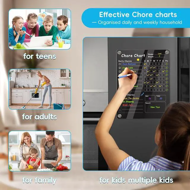Alt view image 5 of 7 - Acrylic Magnetic Chore Chart for Kids, Chore Board, Dry Erase Chore Chart, 12"x9.5" Transparent Erasable Reward Chart for Teens and Adults Chore Checklist with 6 Markers and Towel